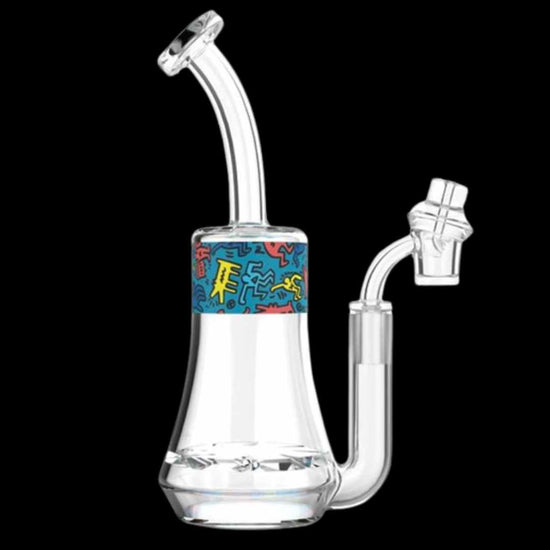 Blue Glass Dab Rig by Keith Haring - Herbaleyes