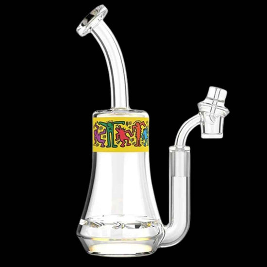 Yellow Glass Dab Rig by Keith Haring - Herbaleyes