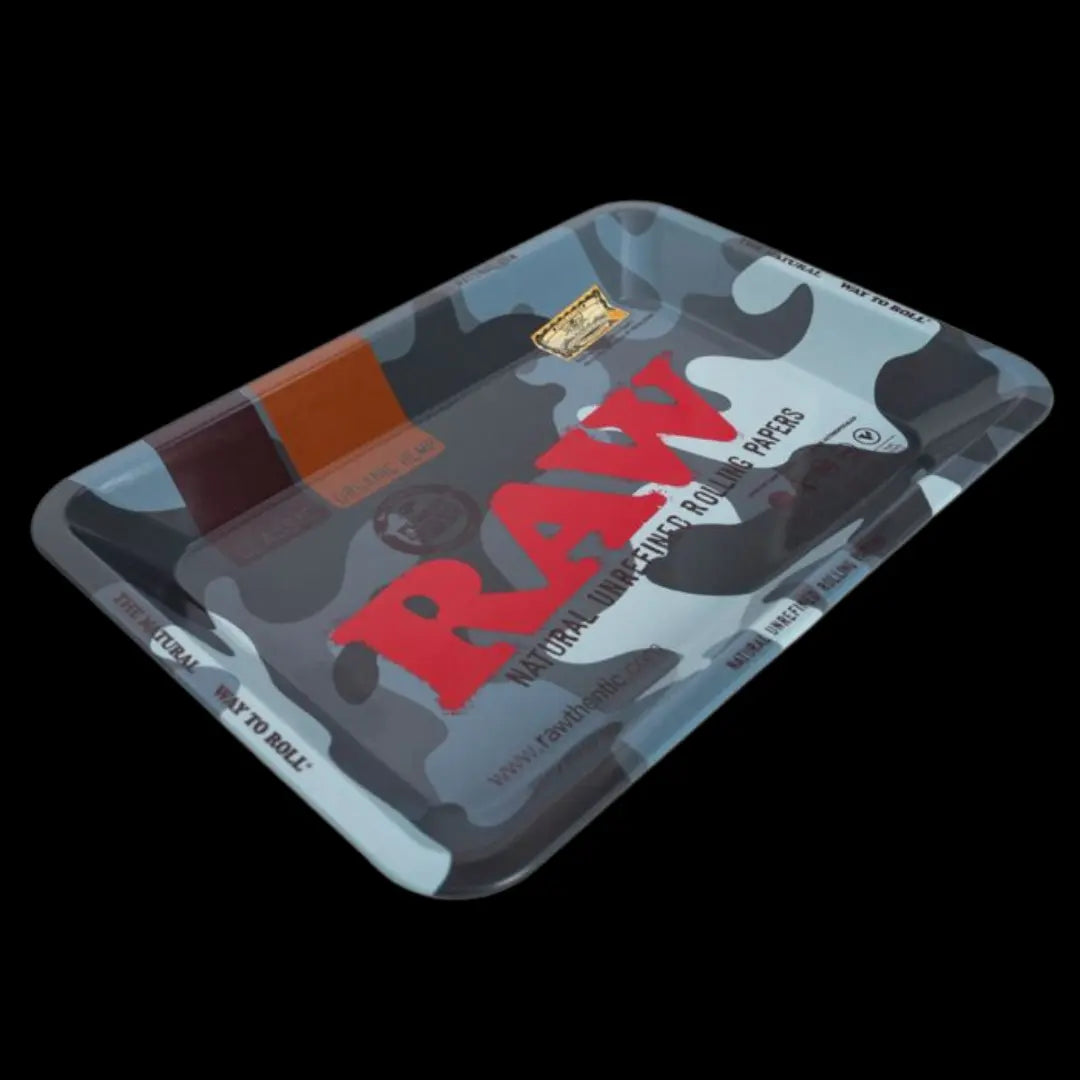 Mini Grey Camo Rolling Tray by RAW - Herbaleyes